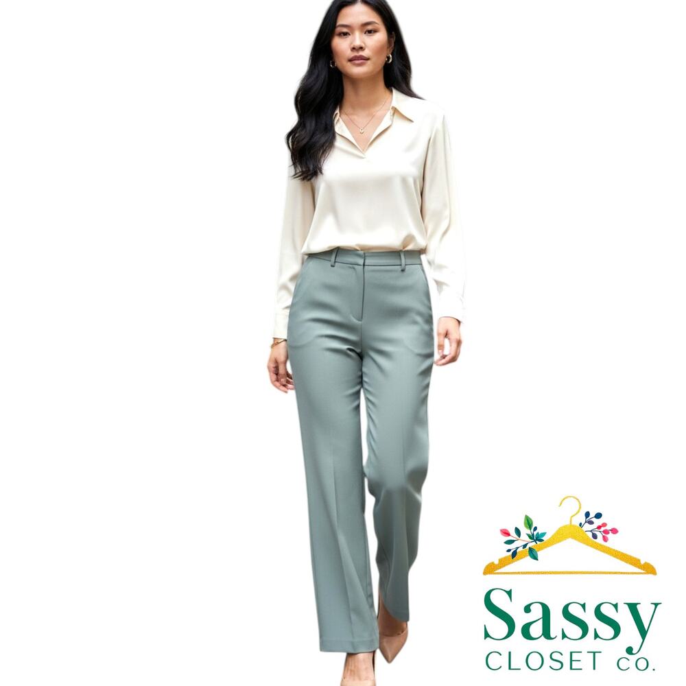 ALFANI Olive Green Stretch Pants 10 Tummy Control Wide Leg Trousers EUC